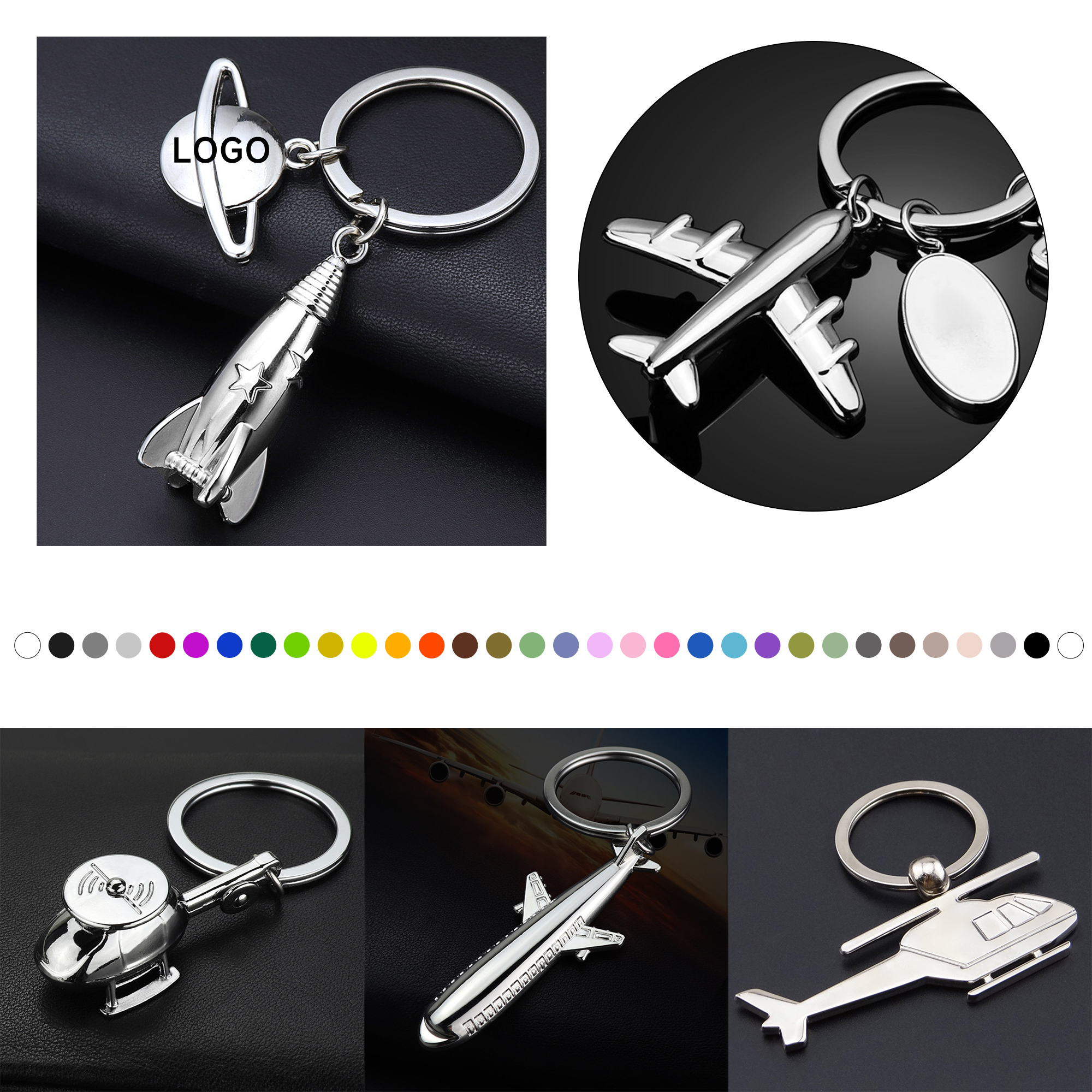 4564 3D Metal Airplane Key Rings - Image 1