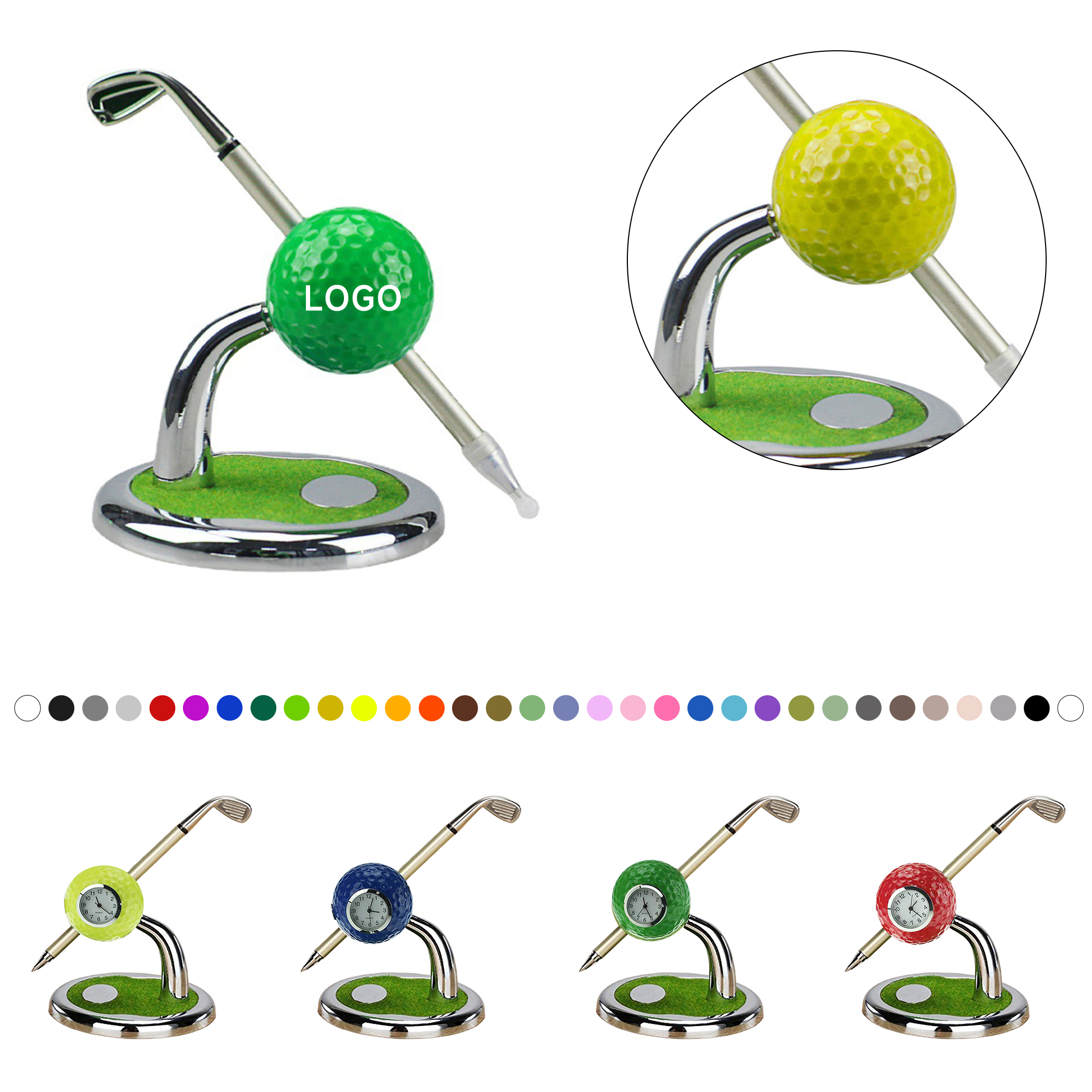 7879 Zinc Alloy Pen Stand with Round Clock - Image 1